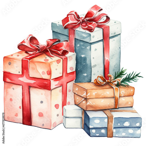 Watercolor Christmas, birthday, celebration gift boxes.