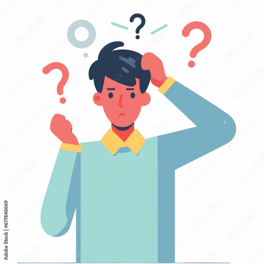 a cute man confused and overwhelmed flat simple vector illustrations on white background a cute man confused and overwhelmed flat simple vector illustrations on white background