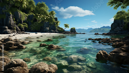 Tranquil scene of a tropical coastline beauty generated by AI