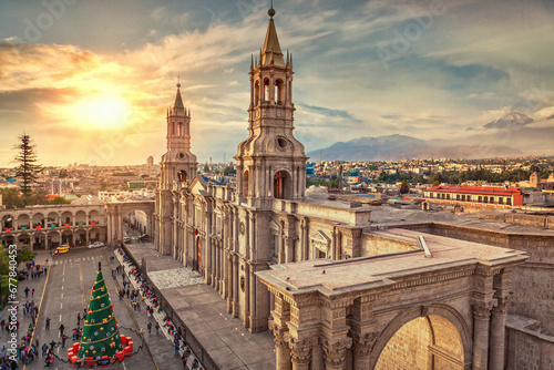 Arequipa Cathedral, view at sunset, Peru photo