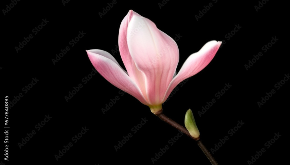 tropical flower, pink petal, black background, elegance in nature generated by AI