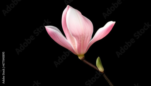 tropical flower, pink petal, black background, elegance in nature generated by AI