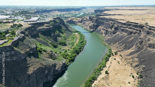 Drone shot of the Snake river in the Pacific Northwest region, USA