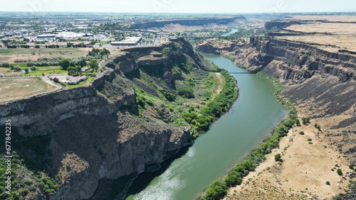 Drone shot of the Snake river in the Pacific Northwest region, USA