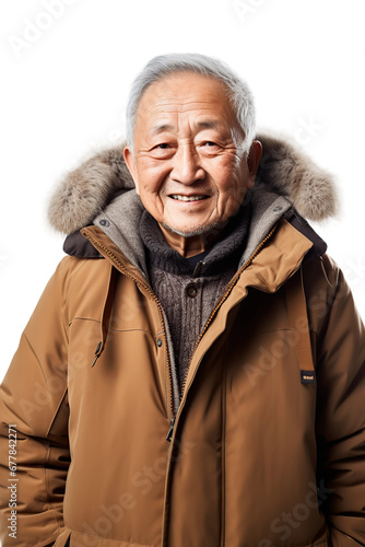 Senior asian man smiling, isolated on white or transparent background.