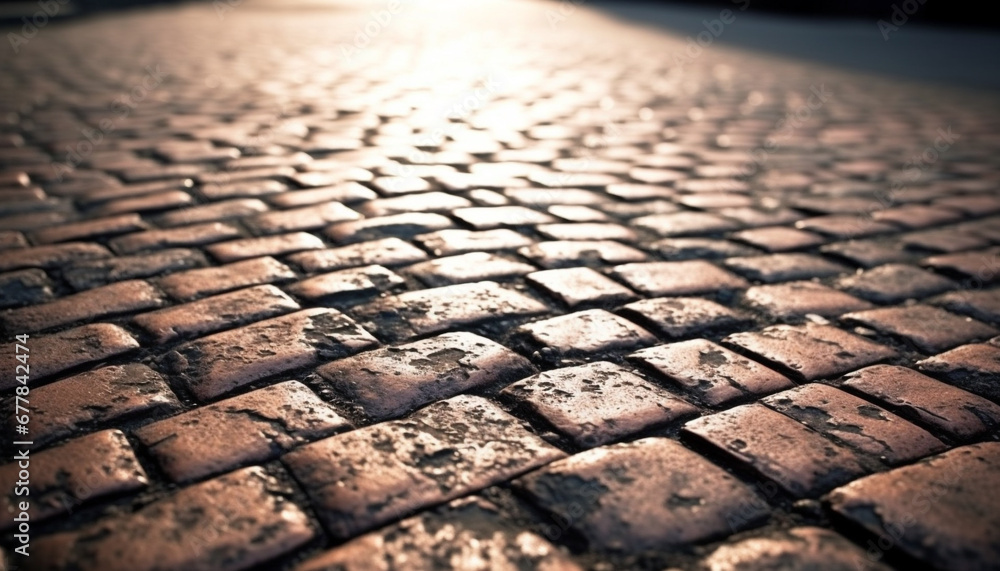 Ancient cobblestone footpath in city street, full frame, textured effect generated by AI