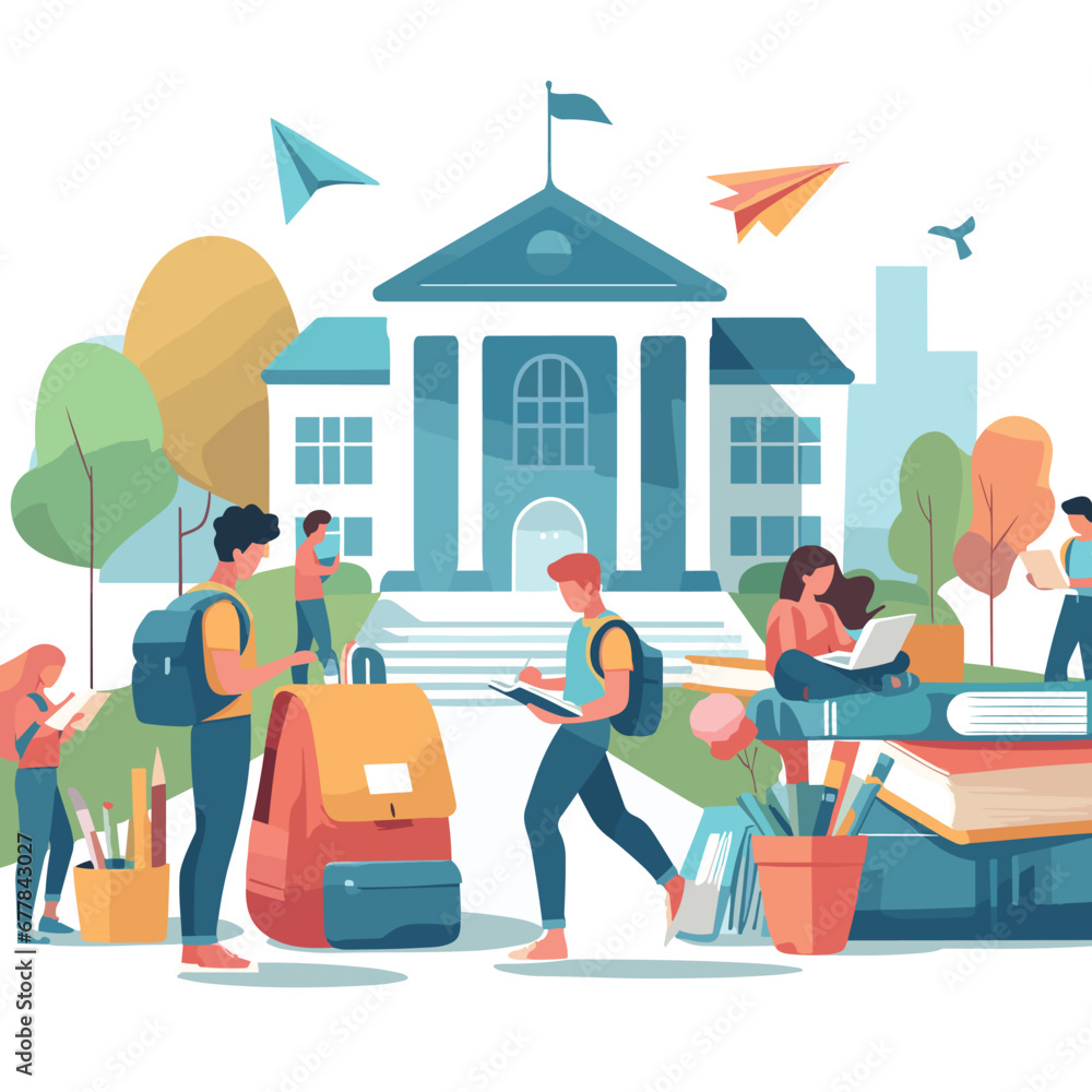 high school concept vector illustrations on white background high school concept vector illustrations on white background