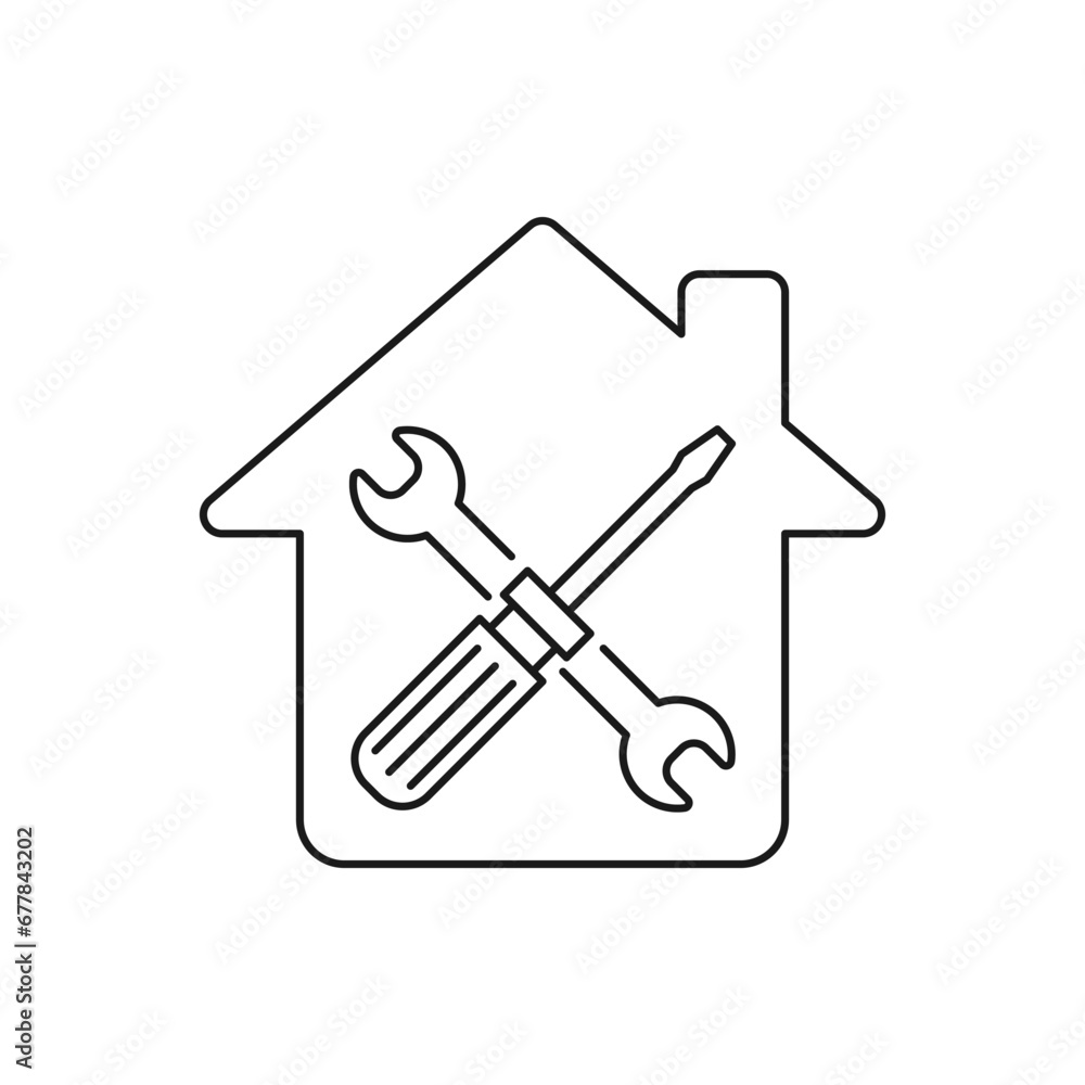 Home repair. House renovation, construction icon line style isolated on white background. Vector illustration Home repair. House renovation, construction icon line style isolated on white background. Vector illustration