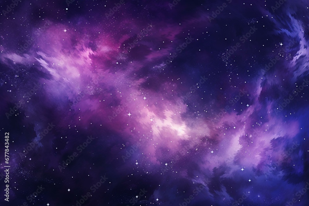 Abstract purple galaxy with spreading nebula and cosmic scene filled with stars. Generative AI