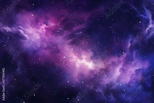 Abstract purple galaxy with spreading nebula and cosmic scene filled with stars. Generative AI photo