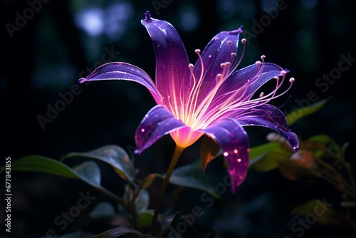 A radiant flower resembling a glowing belladonna plant. Generative AI
