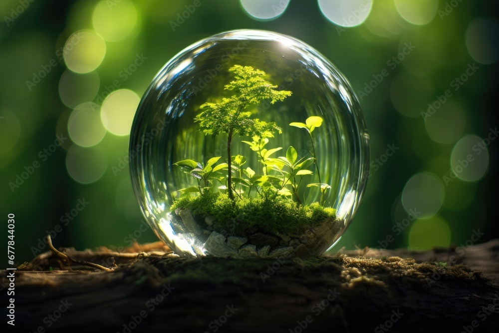 Beautiful green plant in a glass sphere Beautiful green plant in a glass sphere