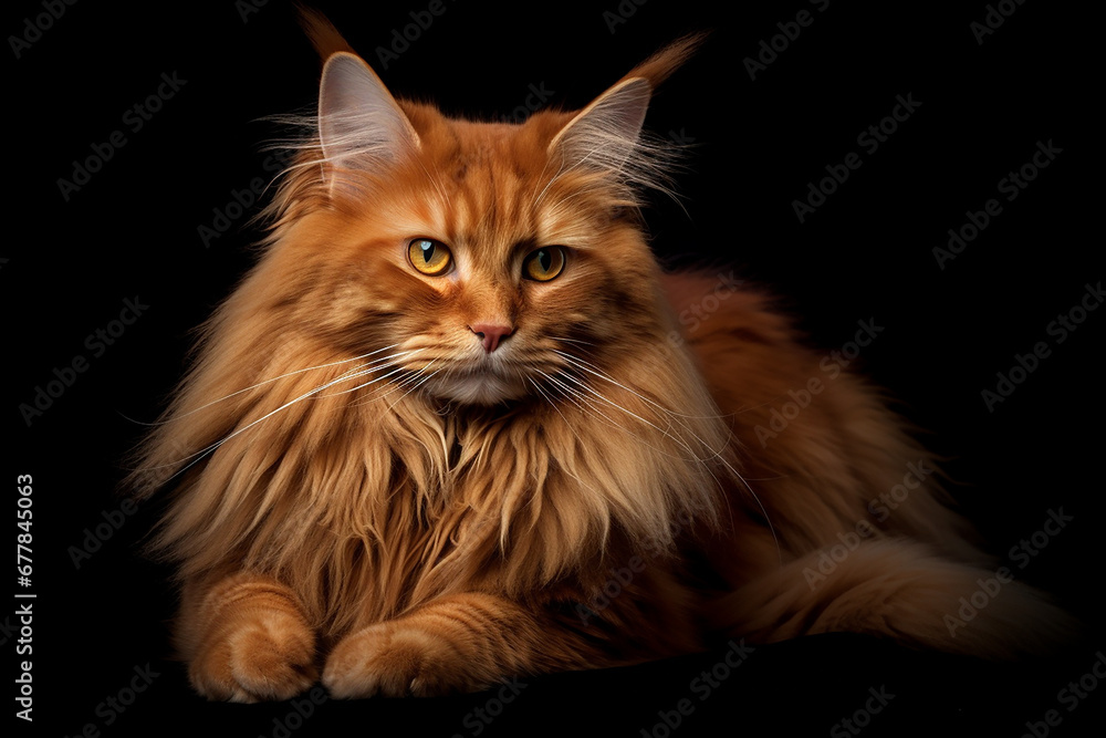 A beautiful adult persian long haired cat with yellow eyes sitting