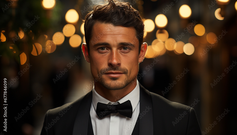 Handsome businessman in suit smiling, looking at camera generated by AI Handsome businessman in suit smiling, looking at camera generated by AI