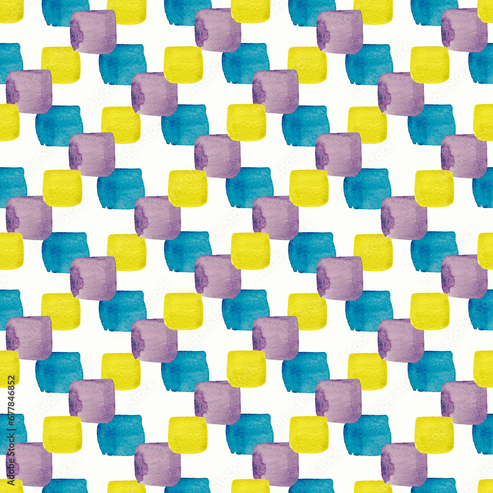 Abstract illustration, blue, yellow and purple squares. Abstract illustration, blue, yellow and purple squares.