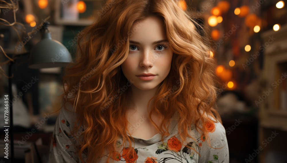 Beautiful young woman looking at camera with elegance generated by AI Beautiful young woman looking at camera with elegance generated by AI