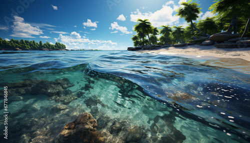 Tropical climate, blue water, underwater adventure, coral reef generated by AI