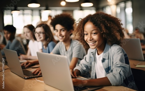 Teen students learning on l...