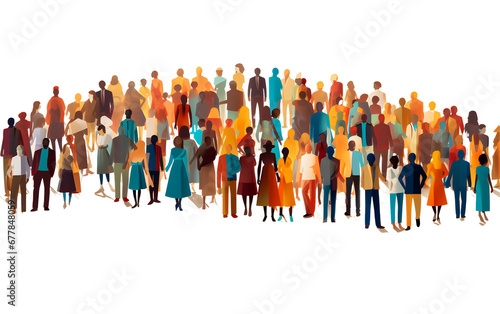 Large crowd of diverse people in paper cut-out style