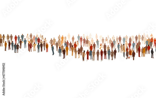 Large crowd of diverse people in paper cut-out style