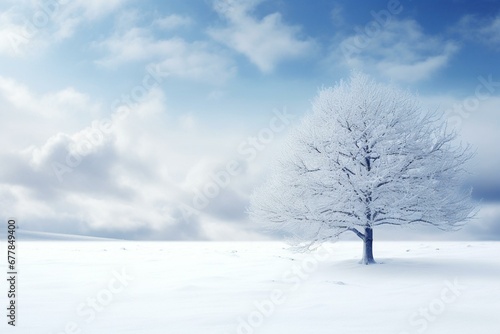 A serene winter scene with the sky and snow. Generative AI © Cecilia