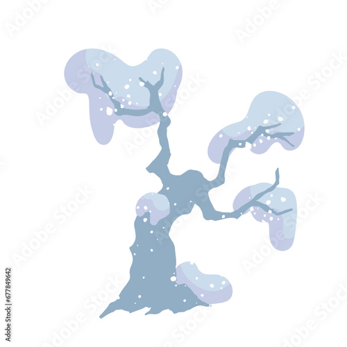 Winter snow-covered tree. Seasonal elements for decoration and landscapes. Vector graphics.
