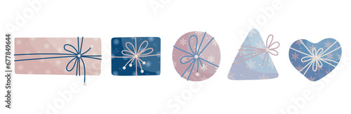 A set of Christmas and New Year gifts in festive packaging. Vector graphics.