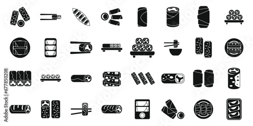 Spring roll icons set simple vector. Food asia sauce. Thai rolls cafe