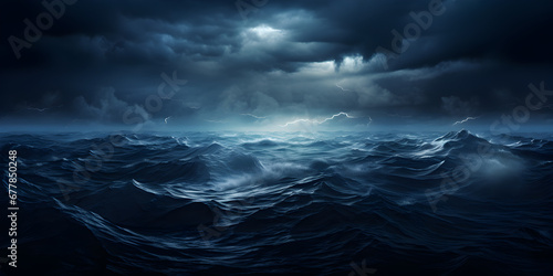 Illustration of ocean water at night, abstract background 