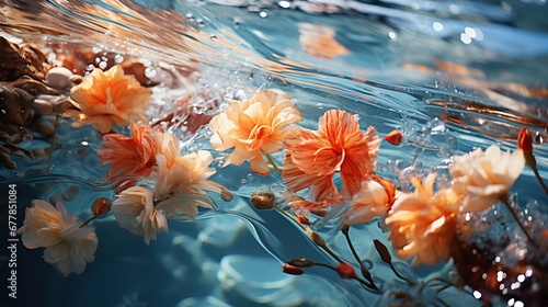 Vivid orange flowers floating on water, capturing serene beauty and nature's artistry