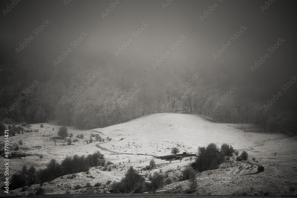 beautiful landscape with snow in the mountains in winter