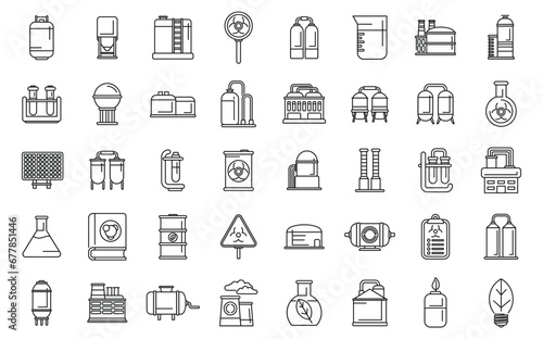 Biological station icons set outline vector. Biogas cycle. Waste energy fuel