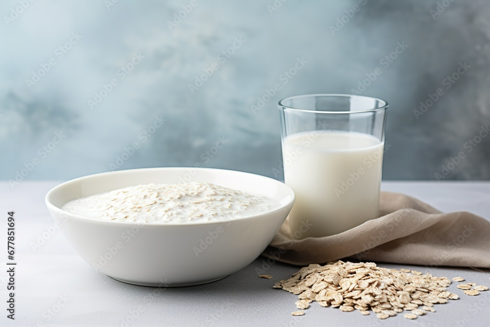 a bowl of oats and a glass of milk, cheese and milk a bowl of oats and a glass of milk, cheese and milk