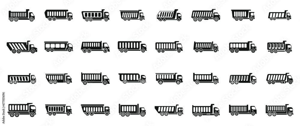 Car tipper icons set simple vector. Truck car. Container lorry load Car tipper icons set simple vector. Truck car. Container lorry load