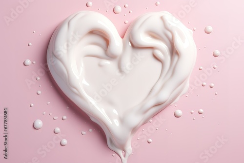 a heart shape made of cream with a pink background