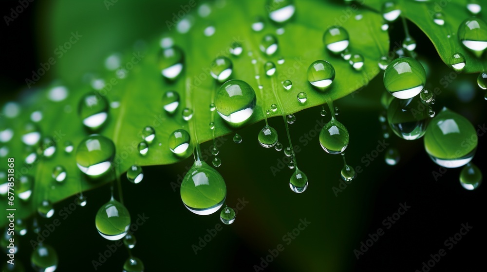 A image capturing the iridescent beauty of water droplets on the leaves of a String of Pearls
