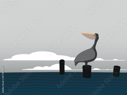  Pelican on stand marine vector illustration flat style front side © Dead Tree World