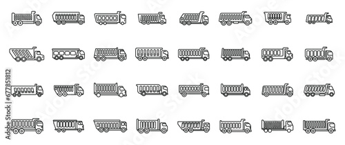 Car tipper icons set outline vector. Truck car. Container lorry load