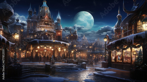 Enchanted Winter Market: Vendors Selling Fantastical Snow Globes and Wondrous Items