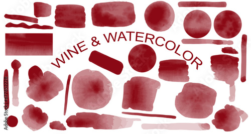 Set of red wine watercolor brush strokes vector background 