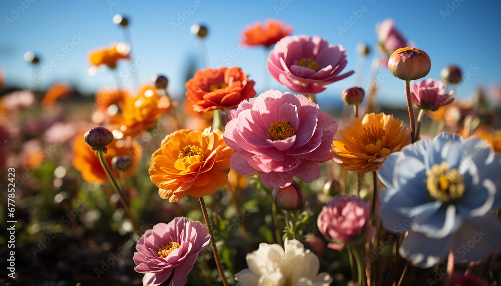 Vibrant colored flowers bloom in the summer meadow generated by AI Vibrant colored flowers bloom in the summer meadow generated by AI