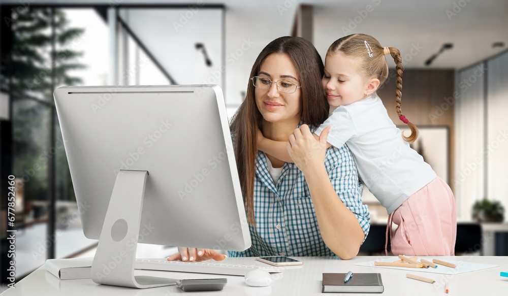 Mom at Work managing business and taking care of daughter Mom at Work managing business and taking care of daughter