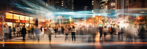 Blurred and Unrecognizable Crowd in a Busy Urban Street Scene, Capturing the Hustle and Bustle of City Life