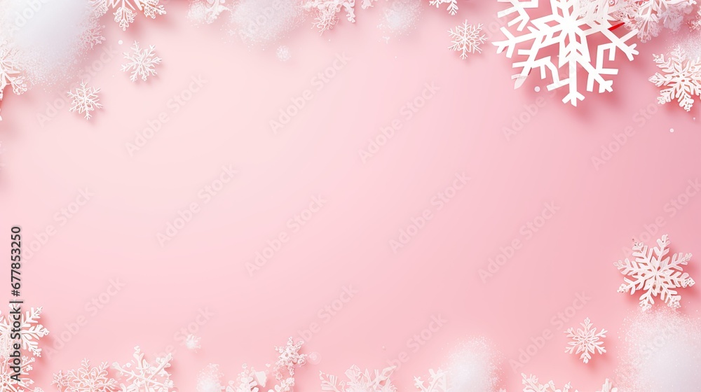 a frame using delicate snowflakes on a pastel background, capturing the essence of winter, a flat lay with a top view, ensuring there's ample copy space for additional elements. a frame using delicate snowflakes on a pastel background, capturing the essence of winter, a flat lay with a top view, ensuring there's ample copy space for additional elements.