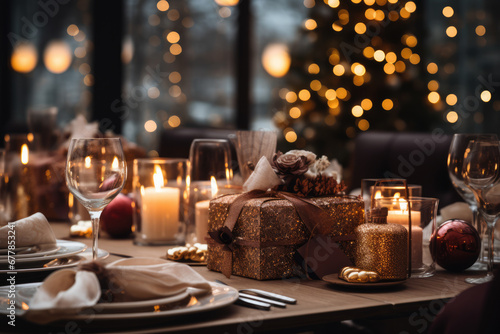 Dinner table, celebrating Christmas or New Year eve. © FornStudio