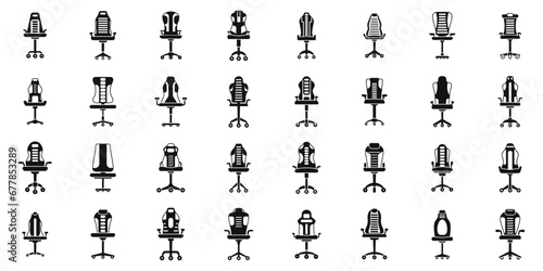Gaming chair icons set simple vector. Furniture game arms. Comfort computer pc