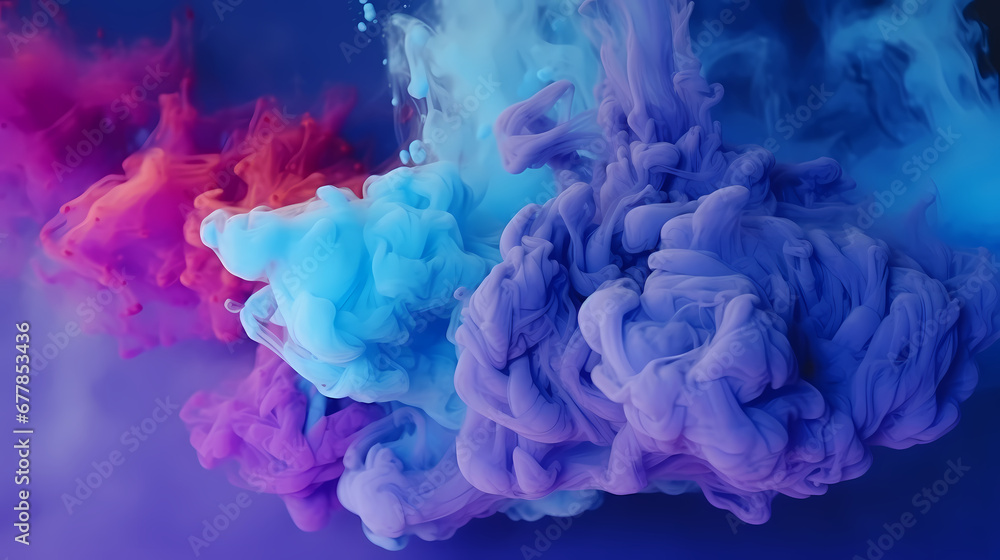 Bluish smoke cloud of colored powder images. AI