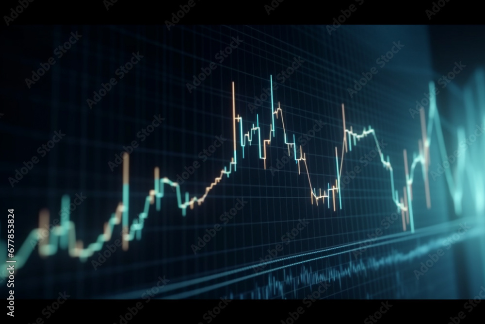  A visually engaging wallpaper featuring a dynamic stock market chart graph, perfect for financial enthusiasts and traders. Ai generated