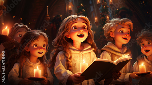 Children Singing Holiday Songs with Candlelight