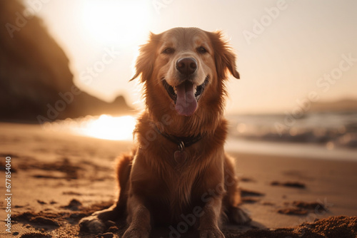 A joyful dog enjoying the sun and sea breeze, capturing the essence of pure relaxation on the beach. Ai generated